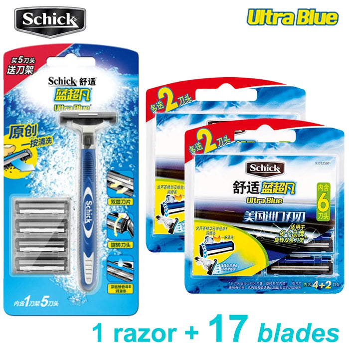 1 Razor 17 Blades/Set Original Schick Ultra Blue Razor Blades Kit Man Beard Hair Shaver Vitamin E Easy To Clean Free Shipping