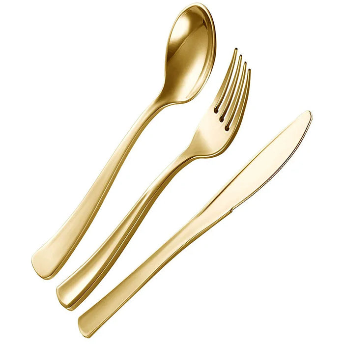 75pcs Rose Gold Plastic Silverware- Disposable Flatware Set-Heavyweight Plastic Cutlery- Includes 25 Forks, 25 Spoons, 25 Knives