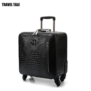 TRAVEL TALE  Spinner Wheel Genuine Leather Suitcase Crocodile Type Cow Leather Luggage For Cabine Baggage