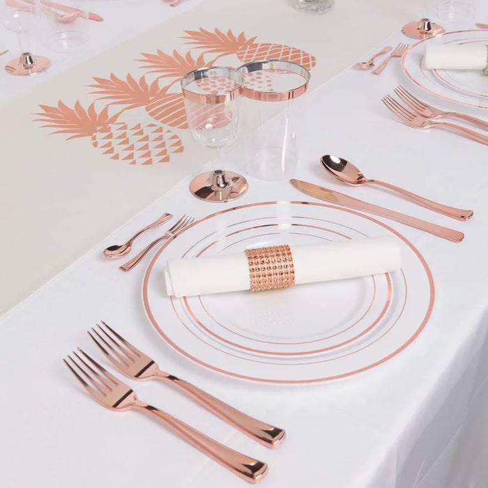 75pcs Rose Gold Plastic Silverware- Disposable Flatware Set-Heavyweight Plastic Cutlery- Includes 25 Forks, 25 Spoons, 25 Knives