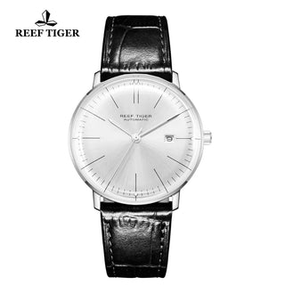 Reef Tiger/RT Luxury Brand Ultra Thin Watch Men Leather Strap Steel Automatic Watches Waterproof RGA8215