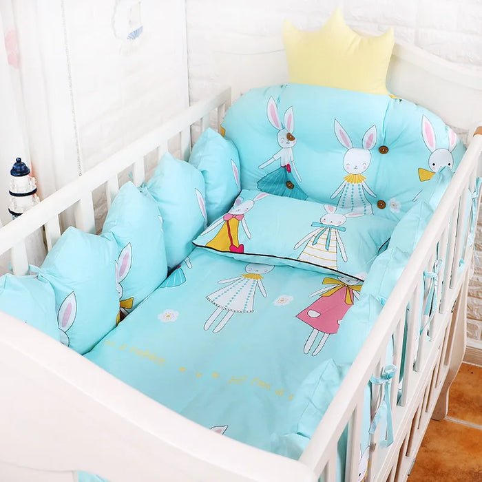 Baby Bedding Set Includes Bumpers+Pillow+Quilt+Mattress Cover Cotton Crib Bed Linen Kit Crown Design Baby Crib Bedding Set