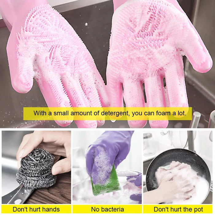 Magic Dish Washing Gloves 1 Pairs Silicone Cleaning Gloves Kitchen Scrubber Rubber Gloves Household Cleaning Tool  Car Pet Brush