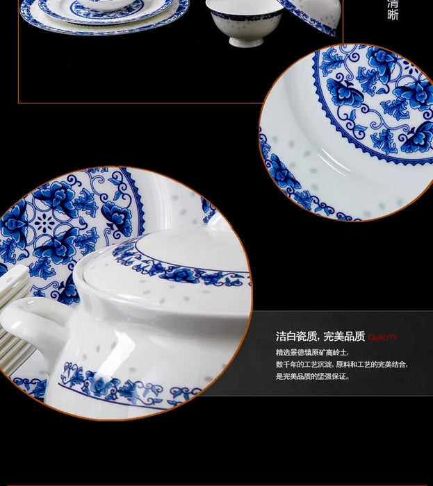 guci Jingdezhen pottery 56 piec  highgrade bone china porcelain  blue porcelain jade tree wrapped tableware set dishes  marriage