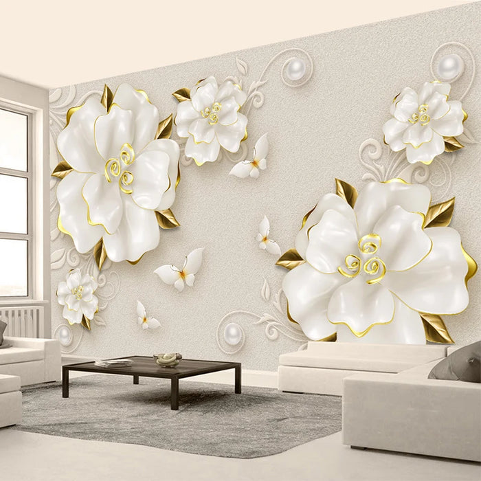 Custom Photo Wallpaper 3D Stereoscopic Relief Rose Jewelry Flowers Murals Living Room TV Backdrop Wall Decor Luxury Wall Papers