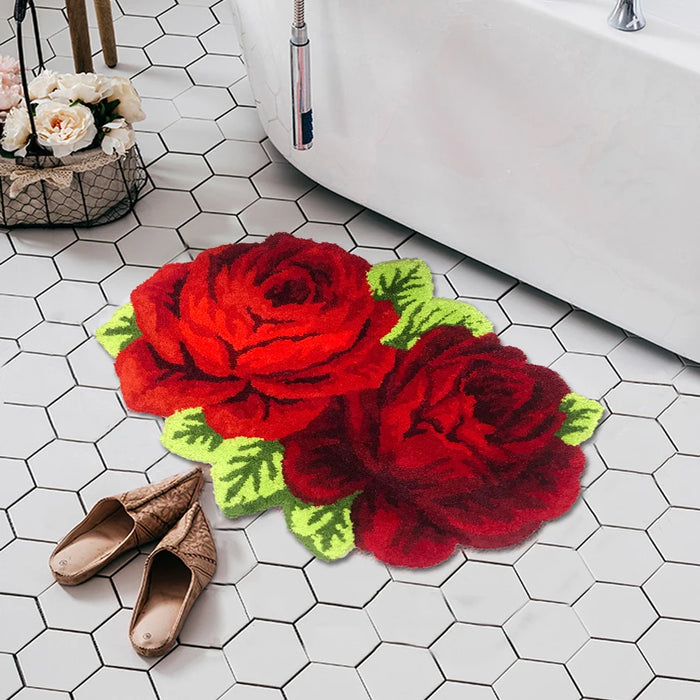 Red Rose Carpet for Livingroom/Bedroom/Bathroom/Wedding Rug Soft Shaggy Plush Washable Absorbent Microfibers Area Rug Bath Mat