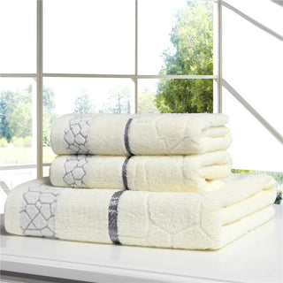 Towel Set 100% Cotton 3pcs/Lot Face Bath Washcloth Pink Beige Blue Color Beach Toalla Water Cube Pattern Adults Bathroom Textile