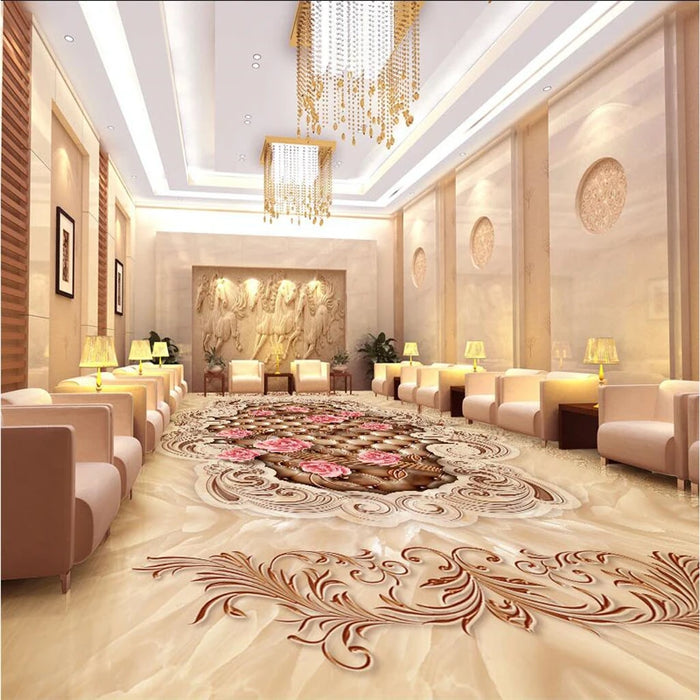 beibehang Customized wallpaper Marble European pattern soft package rose 3D floor tiles 3D self - adhesive PVC wear floor tiles