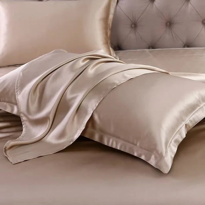 8 Pieces Set 100% Mulberry Silk 30 Mm Seamless Dark Gray Silvery Colors 140 x 200 Cm Sheet Duvet Cover Pillow Blanket