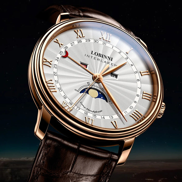 Switzerland LOBINNI Men Luxury Brand Quartz Watch Men Sapphire Waterproof Moon Phase  Japan Quartz Movement Male Wristwacth