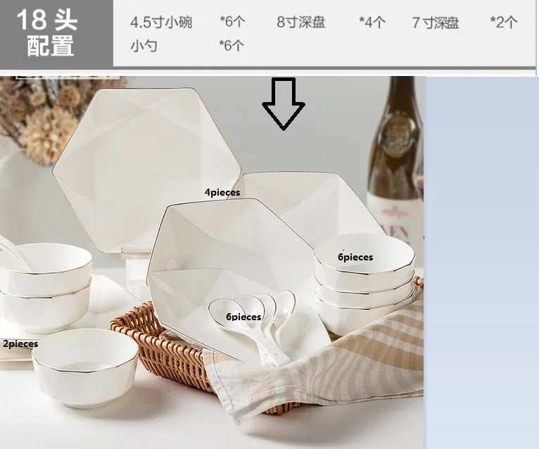 According to the high-grade bone china tableware 18 pieces bowl set Chinese household suit European creative ceramics dishes