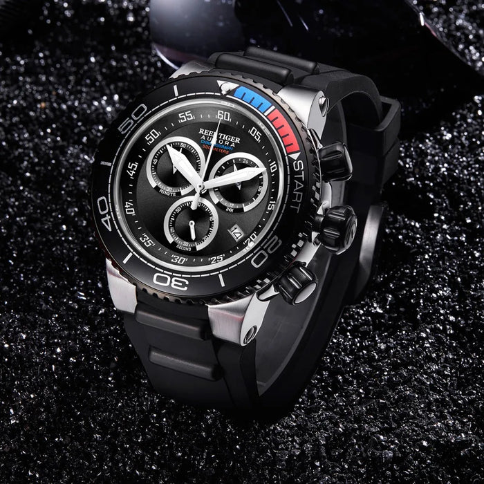 Reef Tiger/RT Luxury Sport Watches for Men Rubber Strap Steel Military Watches Waterproof Quartz Watches RGA3168