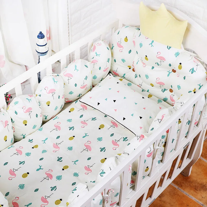 Baby Bedding Set Includes Bumpers+Pillow+Quilt+Mattress Cover Cotton Crib Bed Linen Kit Crown Design Baby Crib Bedding Set