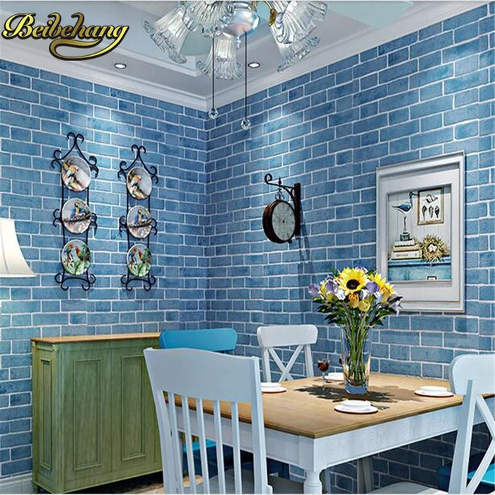 beibehang papel de parede Culture brick blue Mediterranean brick wallpaper box living room study bedroom style wall paper