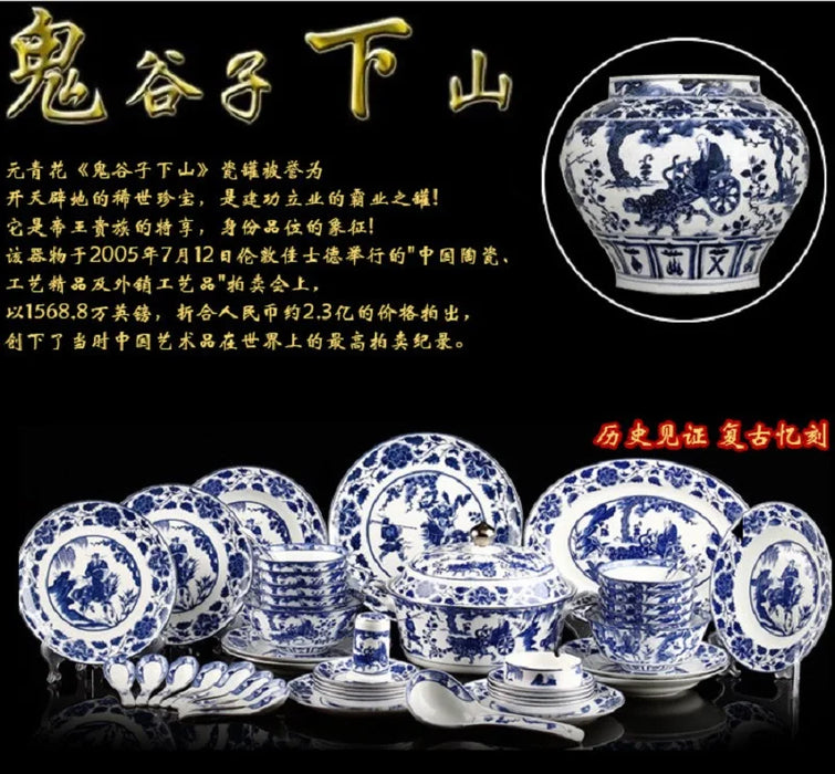 christmas Blue  White Porcelain Tableware Set Household Bony Porcelain Bowls  Dishes Set Simple Ceramic Chinese Bowl Combination