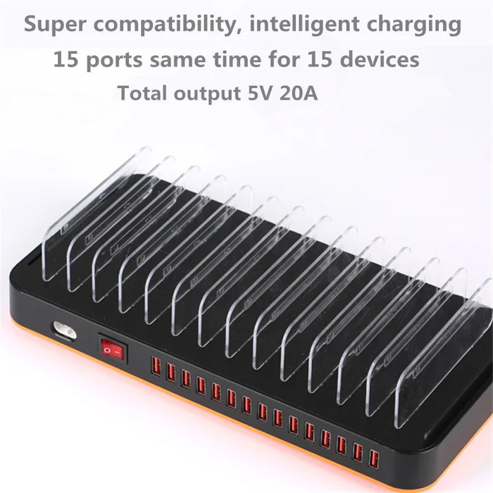 Go2linK 15 Ports Charger Station Dock with Holder 100W 5V 3.5A Max USB Charging for Smart Phone