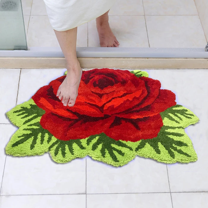 Red Rose Carpet for Livingroom/Bedroom/Bathroom/Wedding Rug Soft Shaggy Plush Washable Absorbent Microfibers Area Rug Bath Mat