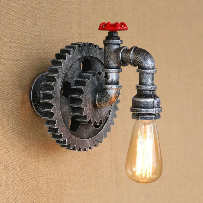 Industry Vintage Lamp Retro Loft Iron Wood Gear Wheel Wall Light Study Showroom Living Room Bar Club Cafe Lamp Bra Wall Sconce