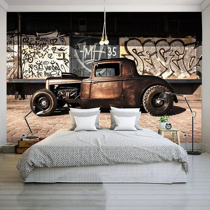 Custom Photo Wallpaper 3D Retro Graffiti Nostalgia Old Car Mural Restaurant Cafe Living Room Background Wall Decor 3D Wall Paper