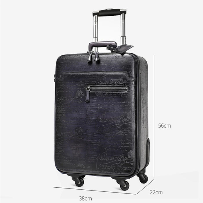 Brand Italian Cowhide Leather Trolley Case Business Luggage Genuine Leather Universal Wheel Password Boarding 22" Soft Suitcase