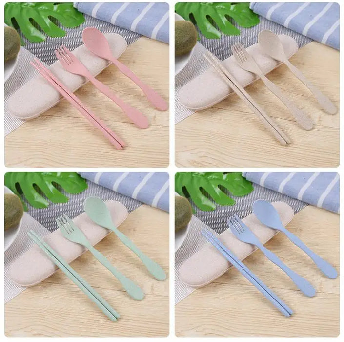 Shiny Portable Wheat Straw Tableware Cutlery Set Three Piece For Children Adult Travel Cutlery Kit Gift Dinnerware Set SN1535