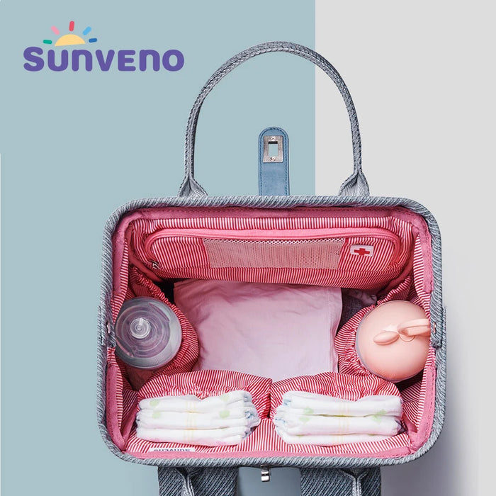 Sunveno New Diaper Bag Backpack Large Capacity Waterproof Nappy Bag Kits Mummy Maternity Travel Backpack Nursing Handbag