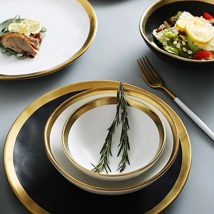 White Phnom Penh Ceramic Plate Household Simple Bowl Ramen Steak Food Plate Breakfast Vegetable Assortment Kitchen Tableware