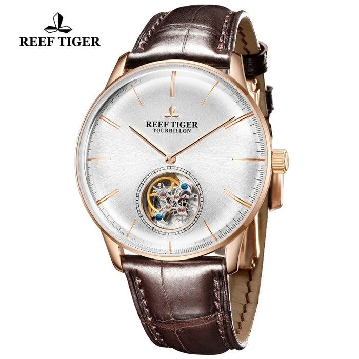 Reef Tiger/RT Top Brand Luxury Men Menchaincal Tourbillon Watch Sapphire Crystal Rose Gold Watch relogio masculino RGA1930