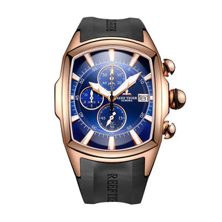 Reef Tiger/RT Top Brand Luxury Sport Watch for Men Professional Stop Watches Waterproof Rose Gold Blue Dial Watches RGA3069-T