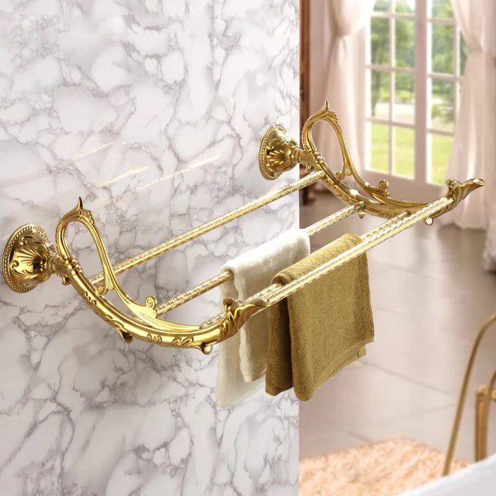 Luxury gold 11-Piece Bathroom Hardware Accessory Set Towel bar rack shelf Robe hook paper holder ring Toilet brush Soap dish