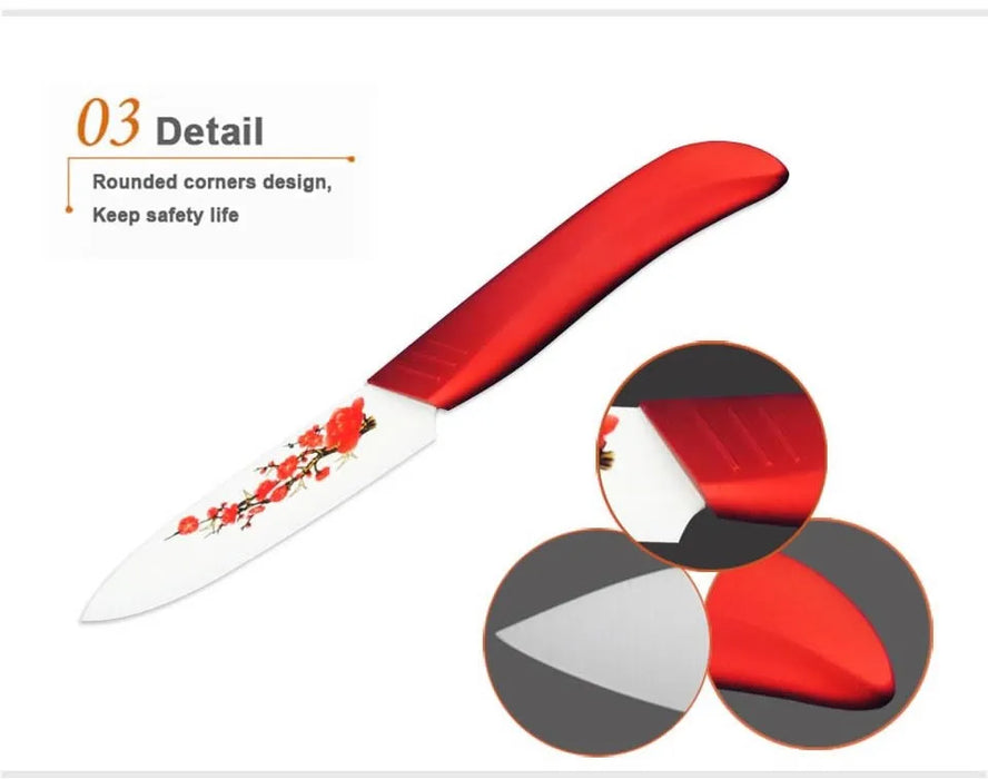 FINDKING brand Zirconia kitchen Ceramic fruit Knife Set Kit 3" 4" 5" 6" inch with Flower printed+ Peeler+Covers