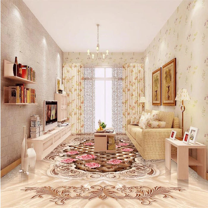 beibehang Customized wallpaper Marble European pattern soft package rose 3D floor tiles 3D self - adhesive PVC wear floor tiles