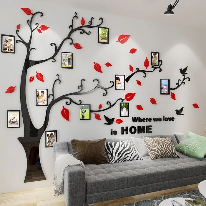 Wall Stickers Tree Photo Frame 3D Acrylic Mirror Wall Decals For Sofa TV Background Wall Decor DIY Family Photo Frame Stickers