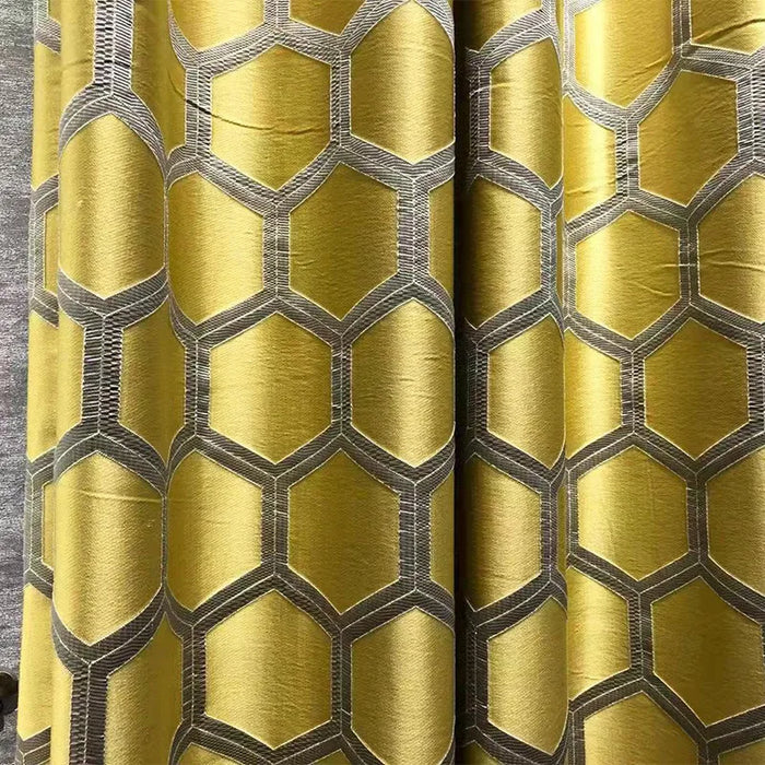 Luxury Gold Geometric Pattern Blackout Curtains for Living Room Finished  Jacquard Golden Curtain Drapes for Villa Cafe