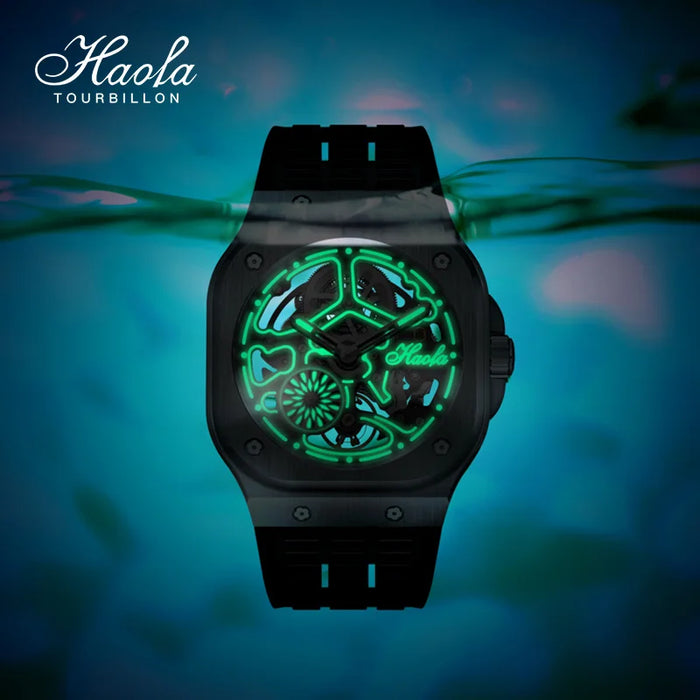 Haofa Skeleton Automatic Movement Watches Men Luminous Sapphire Self-wind Mechanical Watch Waterproof 80H Power Reserve 1960