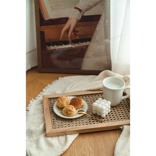 Household Japanese Rattan Wooden Storage Plate Ins Nordic Tea Tray Breakfast Retro Decorations and Ornaments Tray