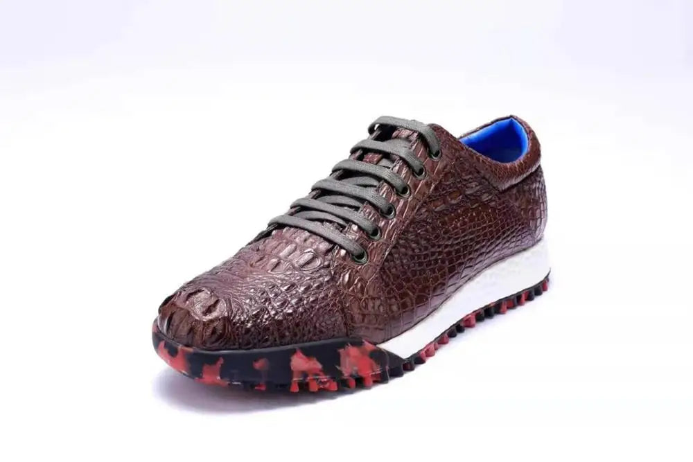 Real Genuine crocodile skin leather men shoe with cow skin lining crocodile head skin men flat shoe 2019 new design brown colors