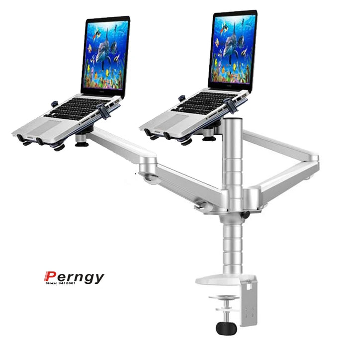 OA-12X aluminum alloy 2 In 1 Bracket adjustable Dual Arm double laptop desktop stand Holder For 10-15 inch Laptop+ 7"-10" tablet