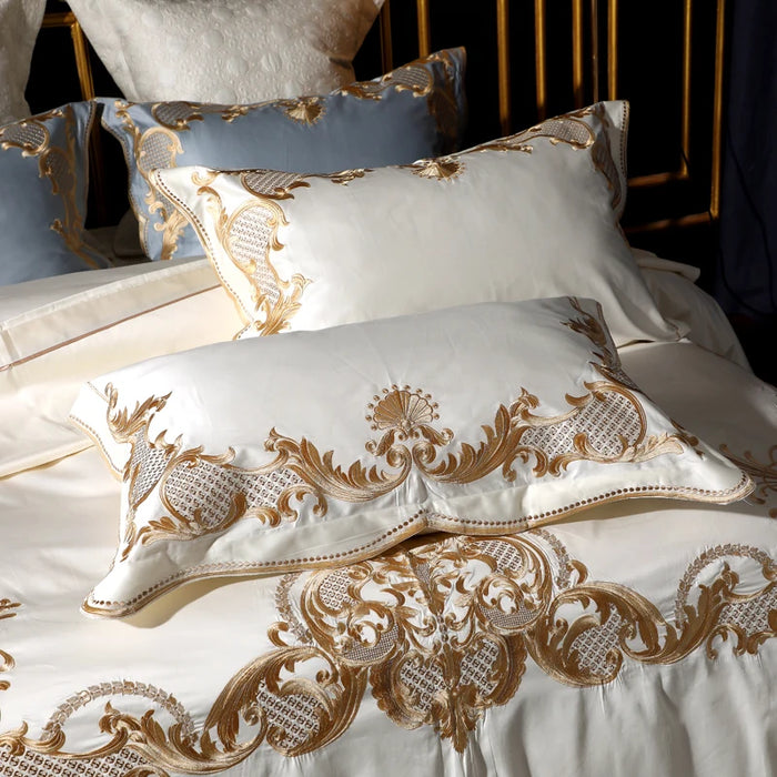 4/7Pieces Embroidery Bedding Set White Pure Cotton Queen King Size Rococo Design Bedspread Bed Sheets Pillowcase Duvet Cover