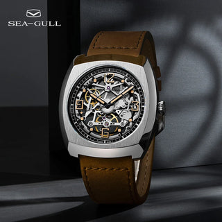 Seagull Watch Men's Automatic Mechanical Watch Wine Barrel Mechanical Skeleton Watch Business Belt Watch Luminous 6094