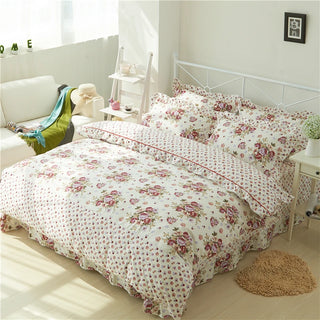 Chic Vintage Floral Duvet Cover with Ruffles Bed Sheet Set Elegant Princess Girls 100%Cotton Soft Twin Queen King Bedding sets