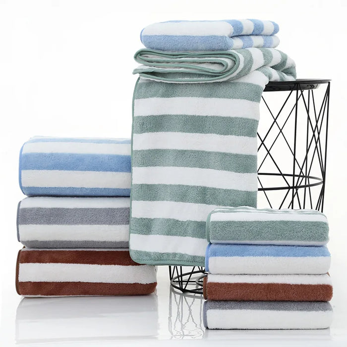 Drop Shipping microfiber stripe Towel Hotel Supplies for  Bath Shower Towel Face Towel Bath Spa Towel 3pcs/set