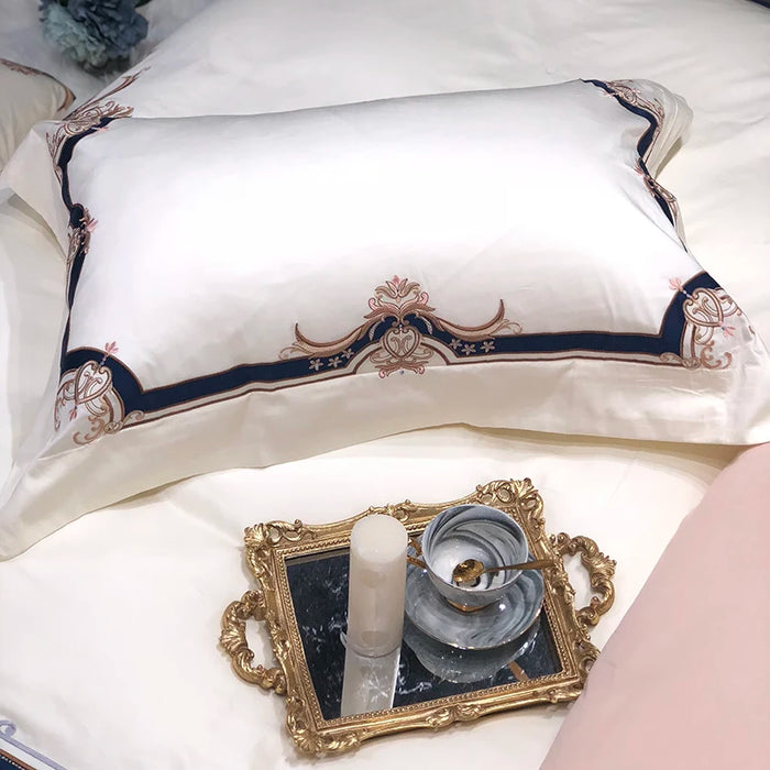 Luxury Europe Palace Embroidery White Egyptian Cotton High Quality Bedding Set Double Duvet Cover Bed Sheet Linen Pillowcases