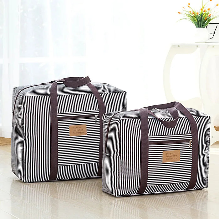 Striped Pattern Travel Luggage Bag Clothes Storage Organizer Bag Zipper Large Capacity Quilt Finishing Bag Closet Organizer Box