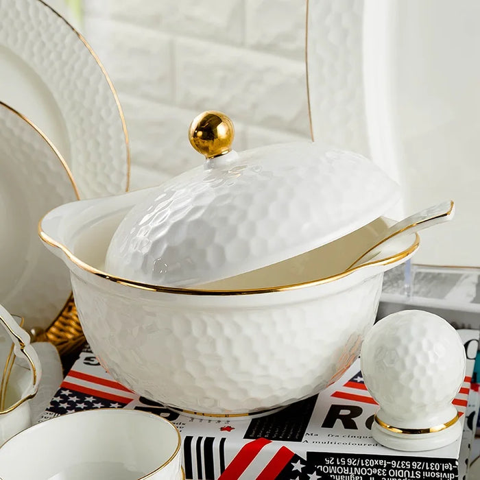 christmas Gold Tableware Set Jingdezhen Bone Porcelain Tableware Bowls Dishes Ceramic Plates 60 PC Water Cube Chinese Gifts