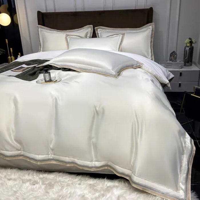 Four Piece Bed Set Simple White Modern Atmospheric Cotton Bed Sheet Hotel Feng Shui Washed Silk Quilt Cover