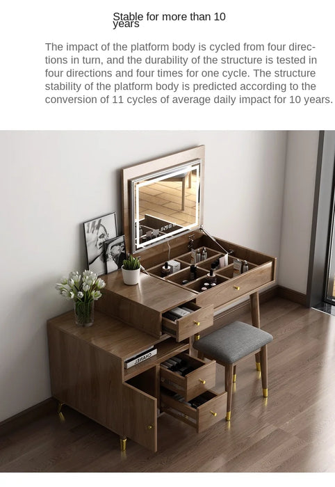 TT Flip All Solid Wood Oak Dressing Table Storage Cabinet Integrated Makeup Table Modern & Minimalism Small Apartment