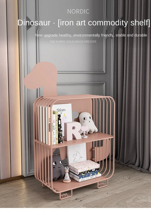 zq  Children's Bookcase Floor Student Minimalist Household Storage Rack Bedside Bookcase Iron Storage Rack Bedside Supporter