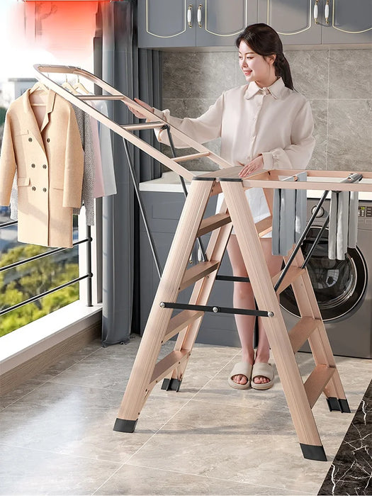 zq Multifunctional Household Ladder Clothes Hanger Floor Folding Indoor Cooling Balcony Wing Dual-Use Trestle Ladder