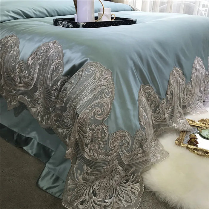 Brand Luxury French 600TC Smooth Cotton Lace Bedding Set European Royal Palace Egyptian Cotton Duvet Cover Flat Sheet Bedspread